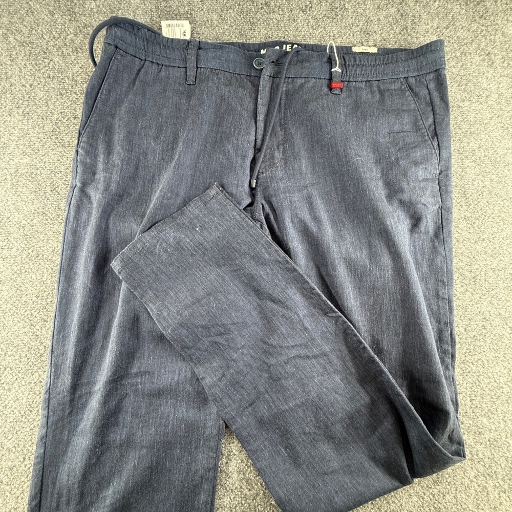 MAC Jeans Lennox Sport Mens 36/32 Blue Linen Blend Drawstring Trousers 6333